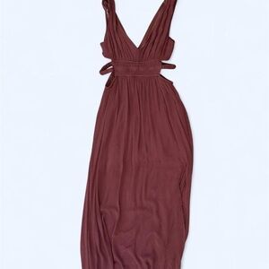 Deep Burgundy V-Neck Maxi Dress - Women
